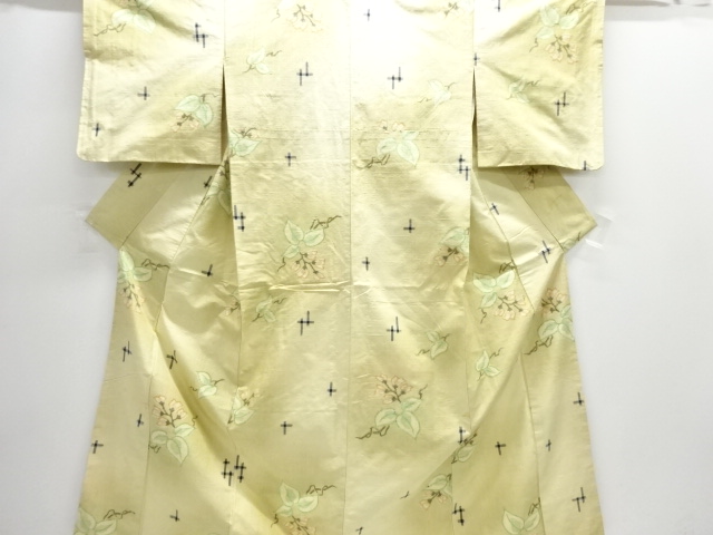 JAPANESE KIMONO / ANTIQUE KIMONO / SILK / TSUMUGI / WOVEN BRANCH FLOWER
